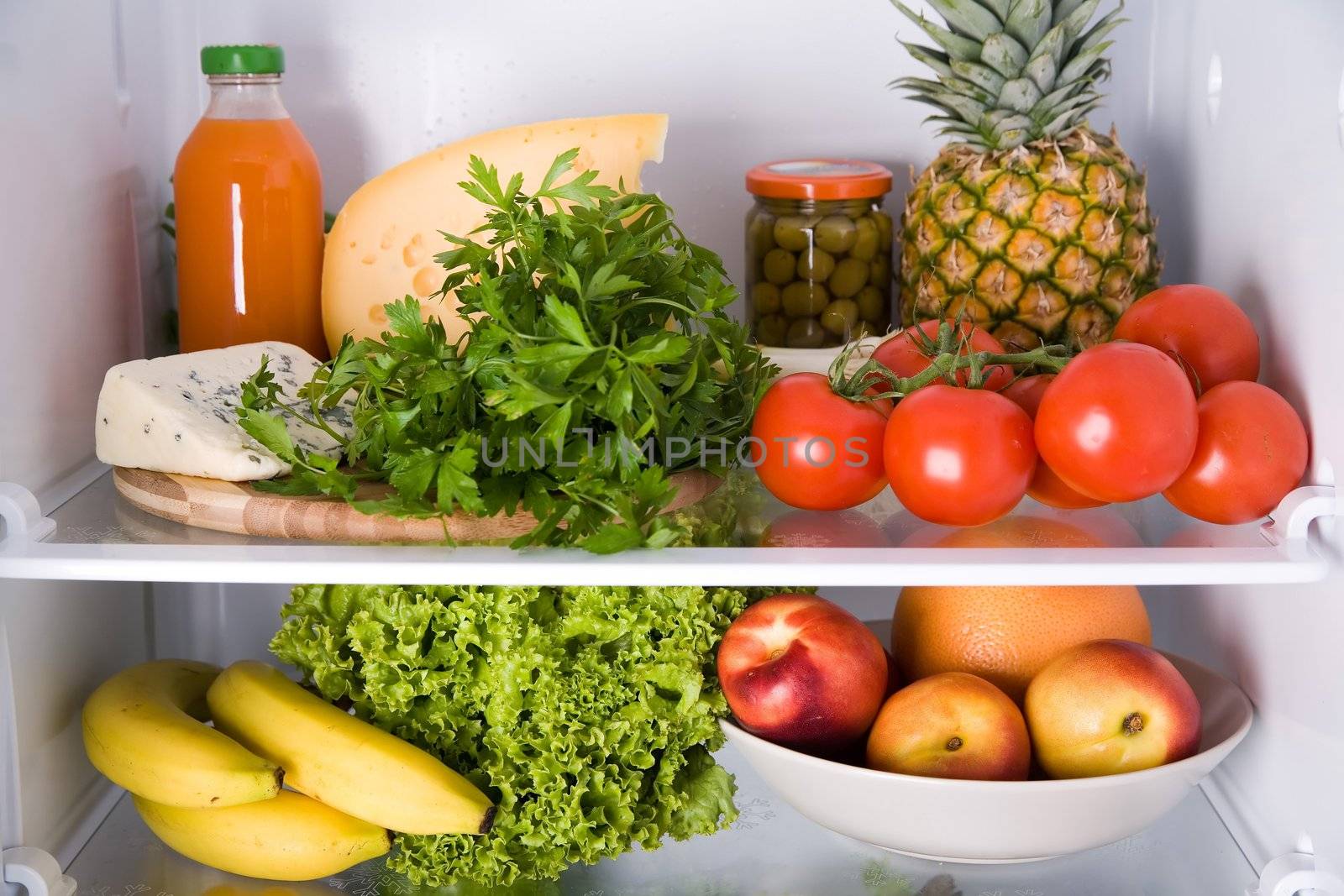 different kind of food in the brandnew fridge