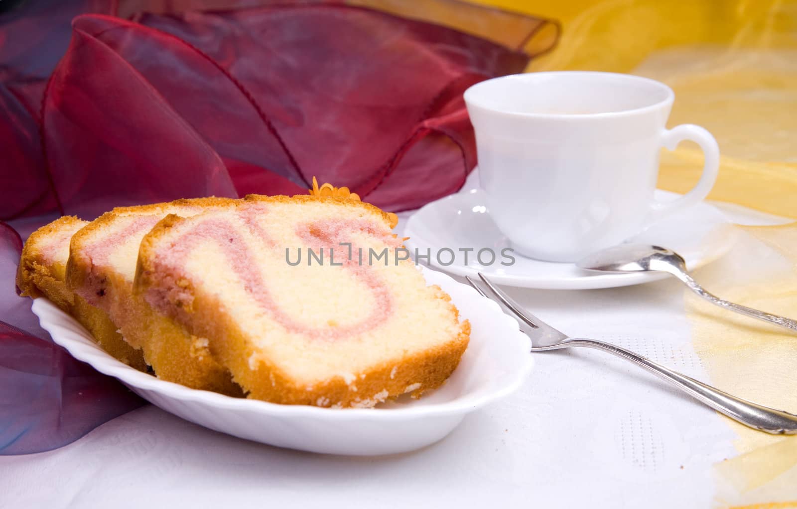 sweet cake on dish with coffee