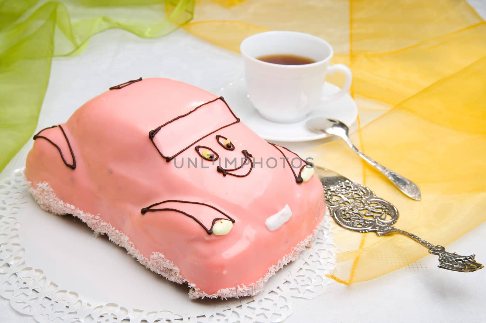 car cake with a cup of coffee by furzyk73