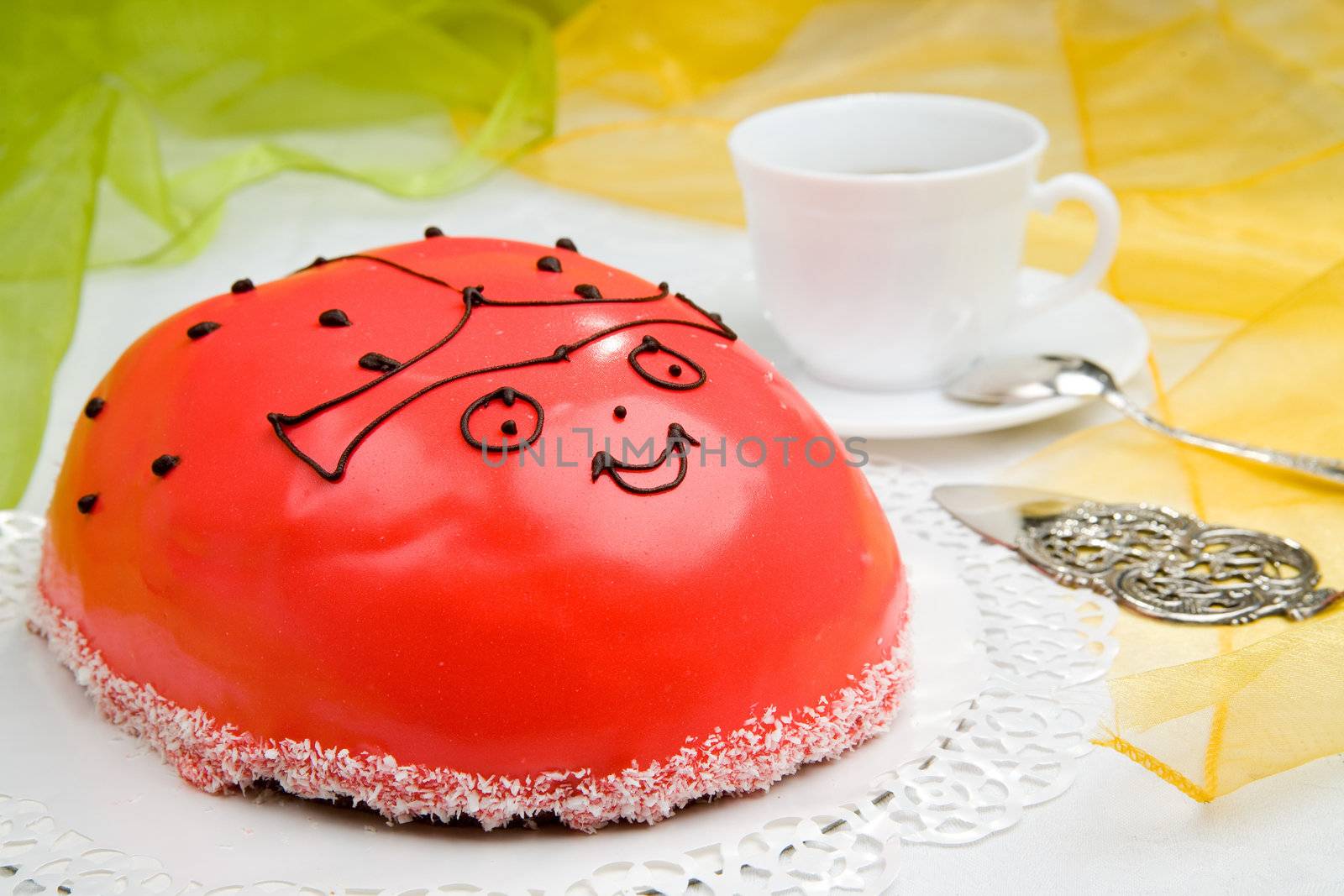 sweet ladybird cake with coffee