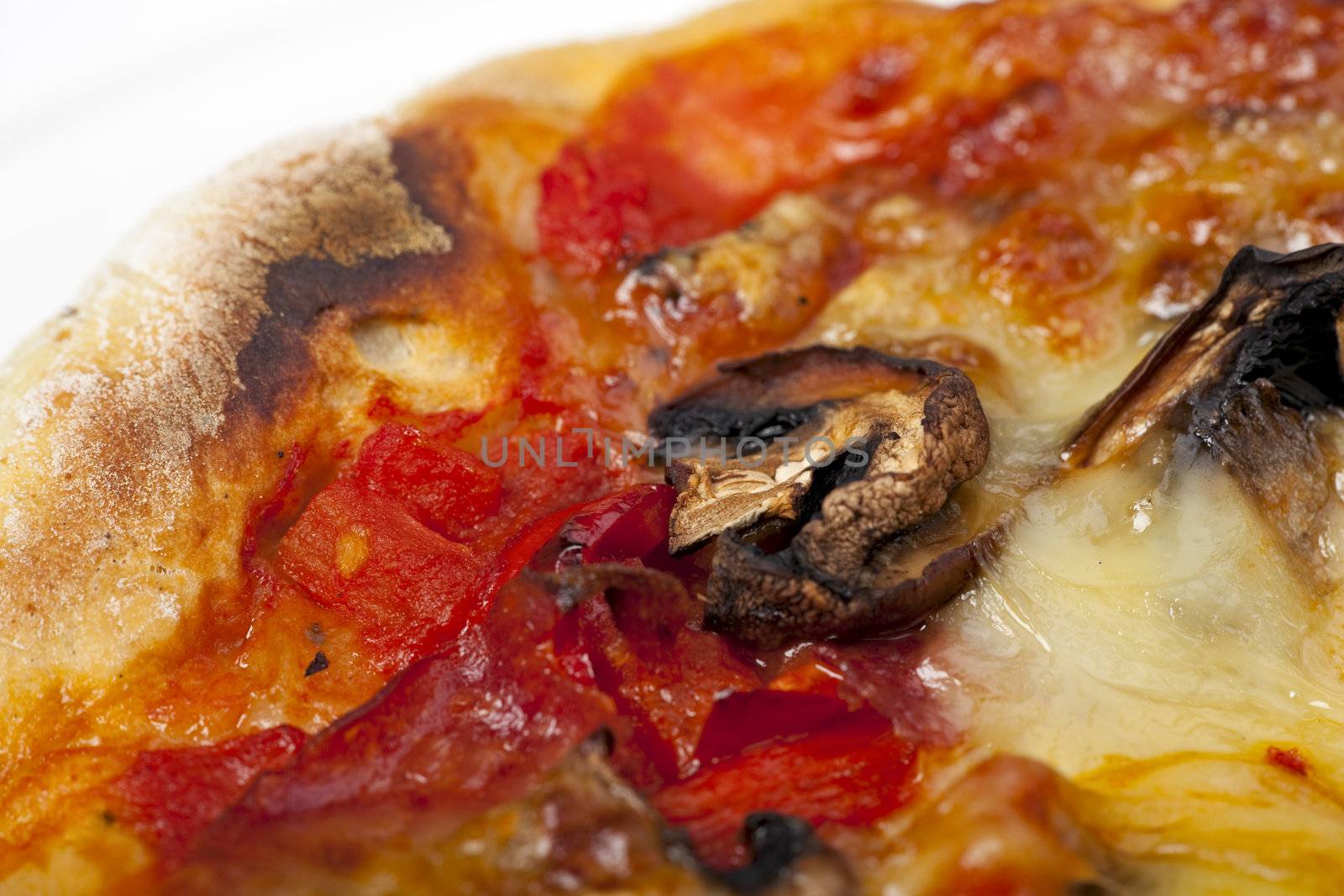 detail of a baked pizza by bernjuer