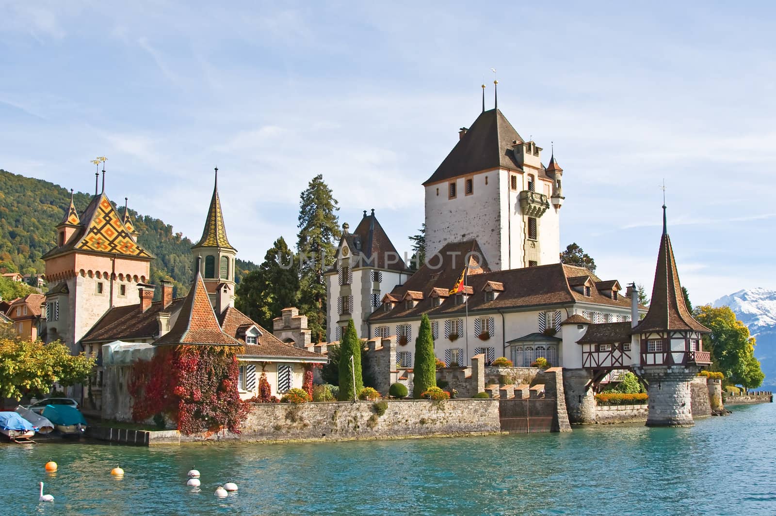 Oberhofen castle on the lake Thun, Jungfrau region, Switzerland)