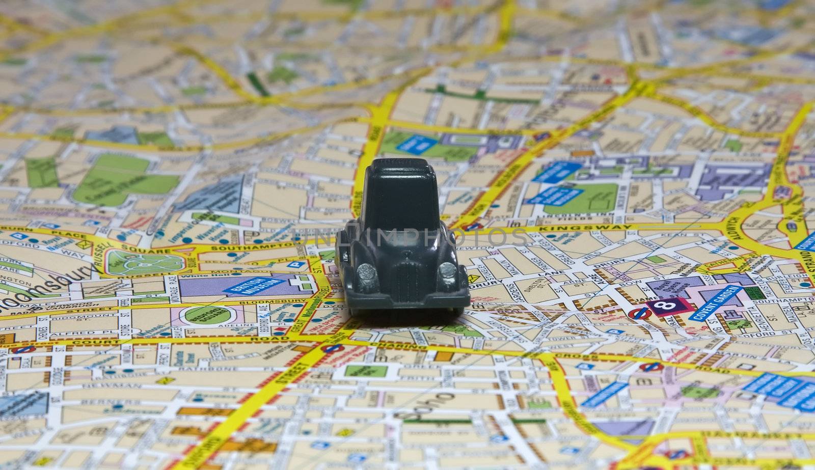 Small car on the map of London