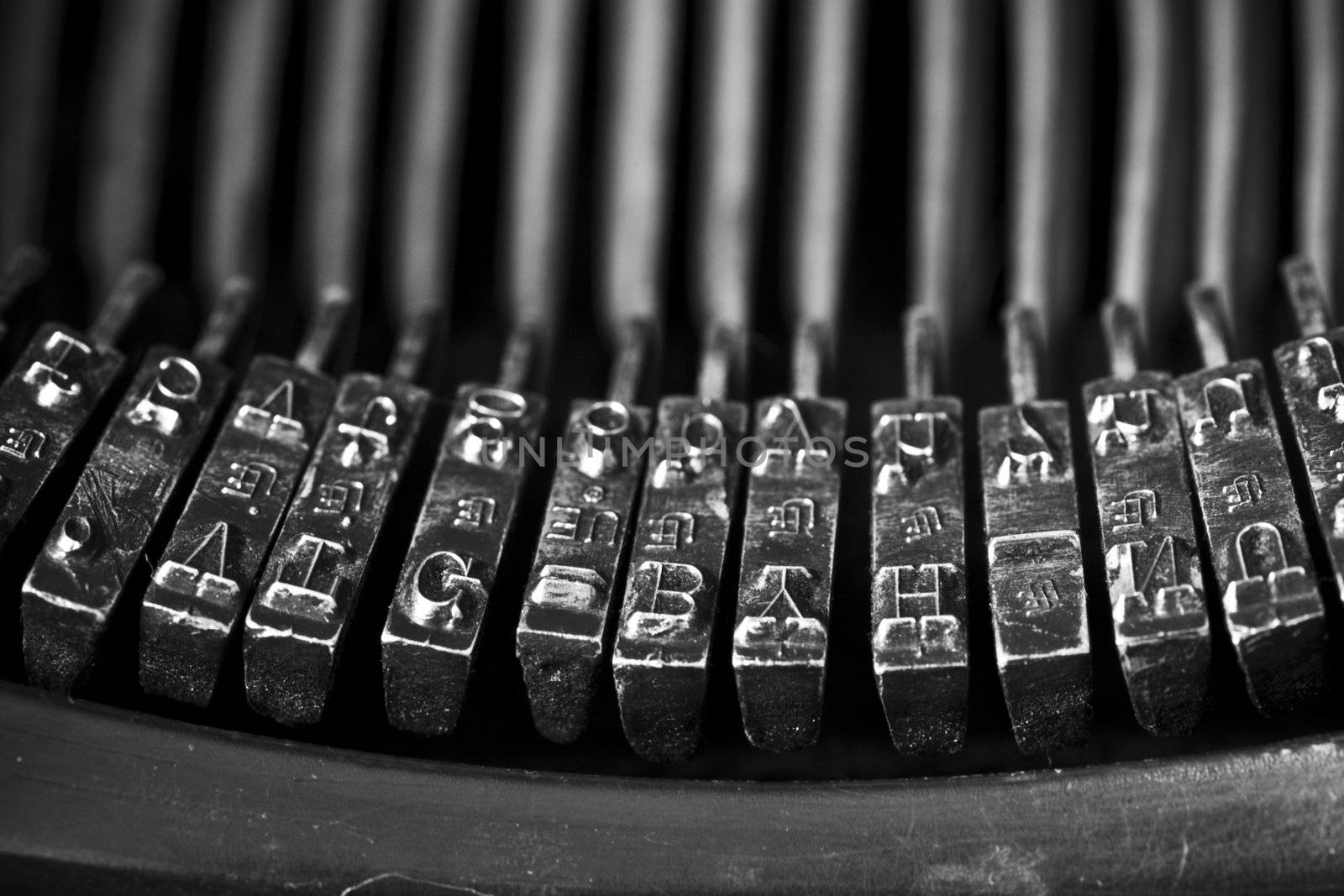 closeup of an old typewriting machine