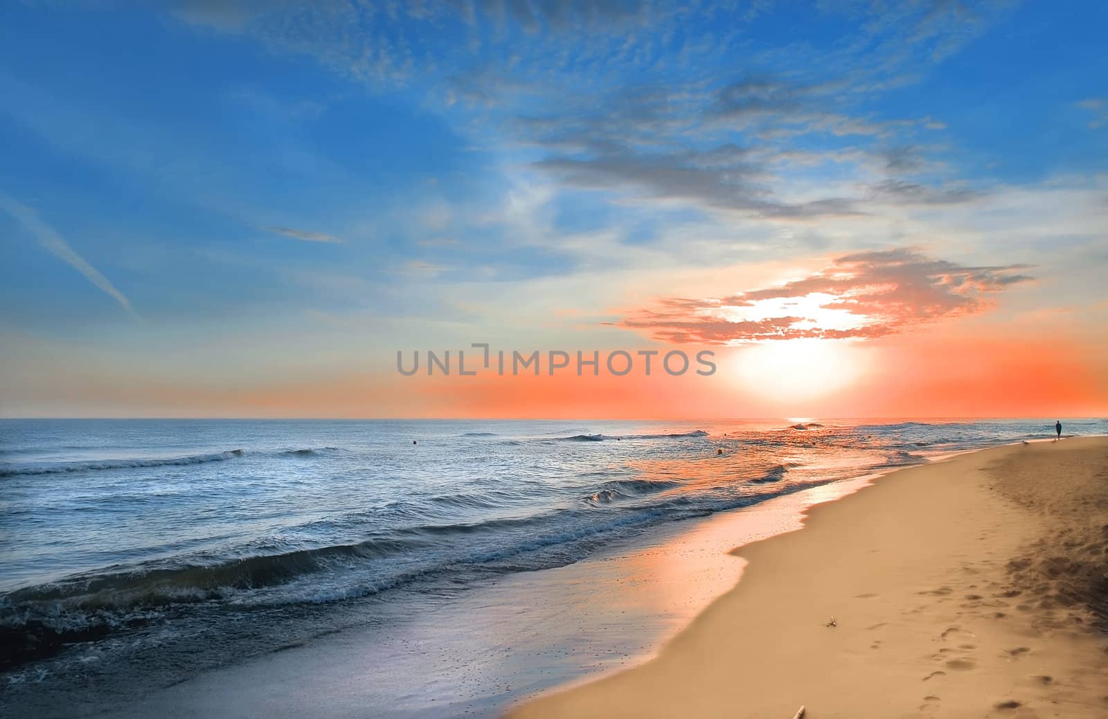 Sandy beach during sunrise