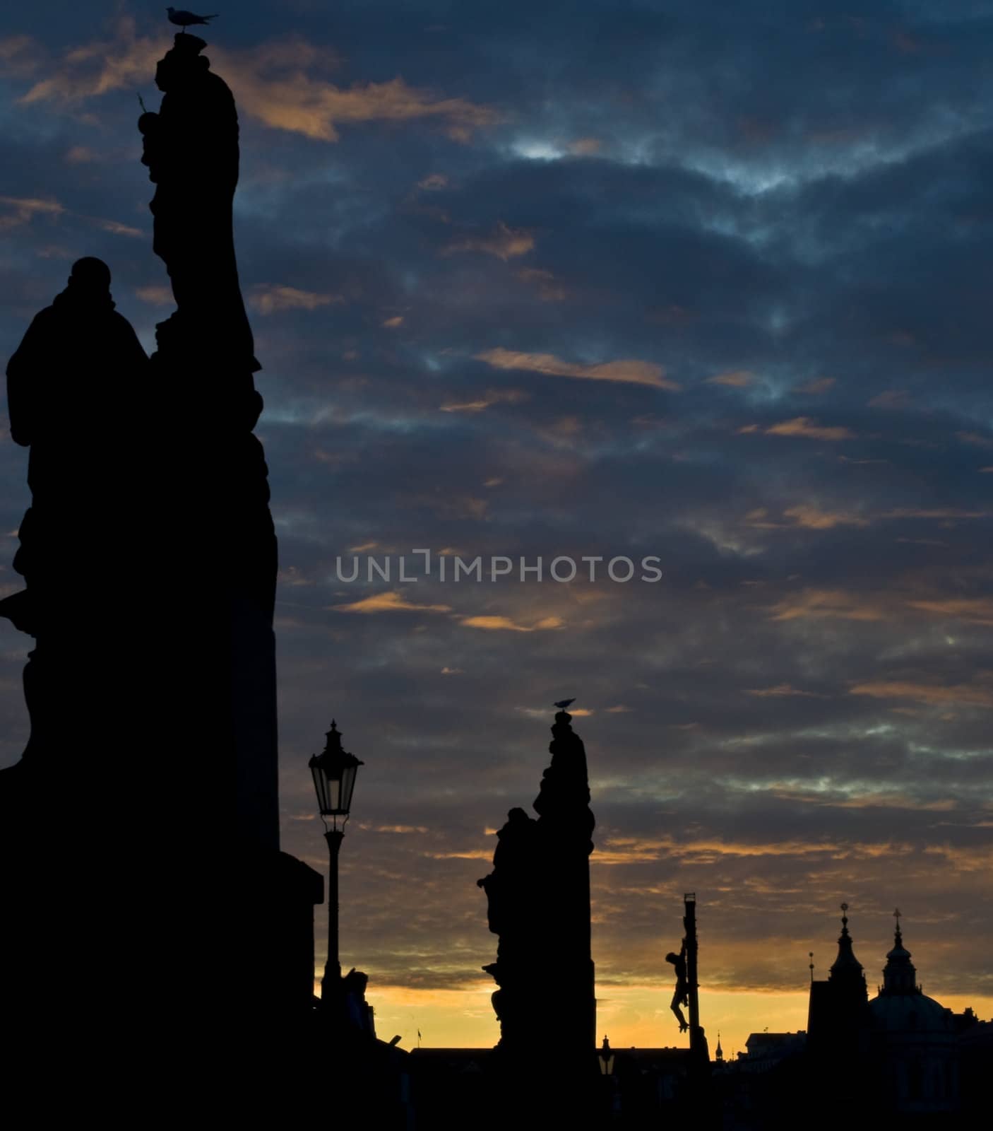 beautiful sunset at the Charles bridge in Prague