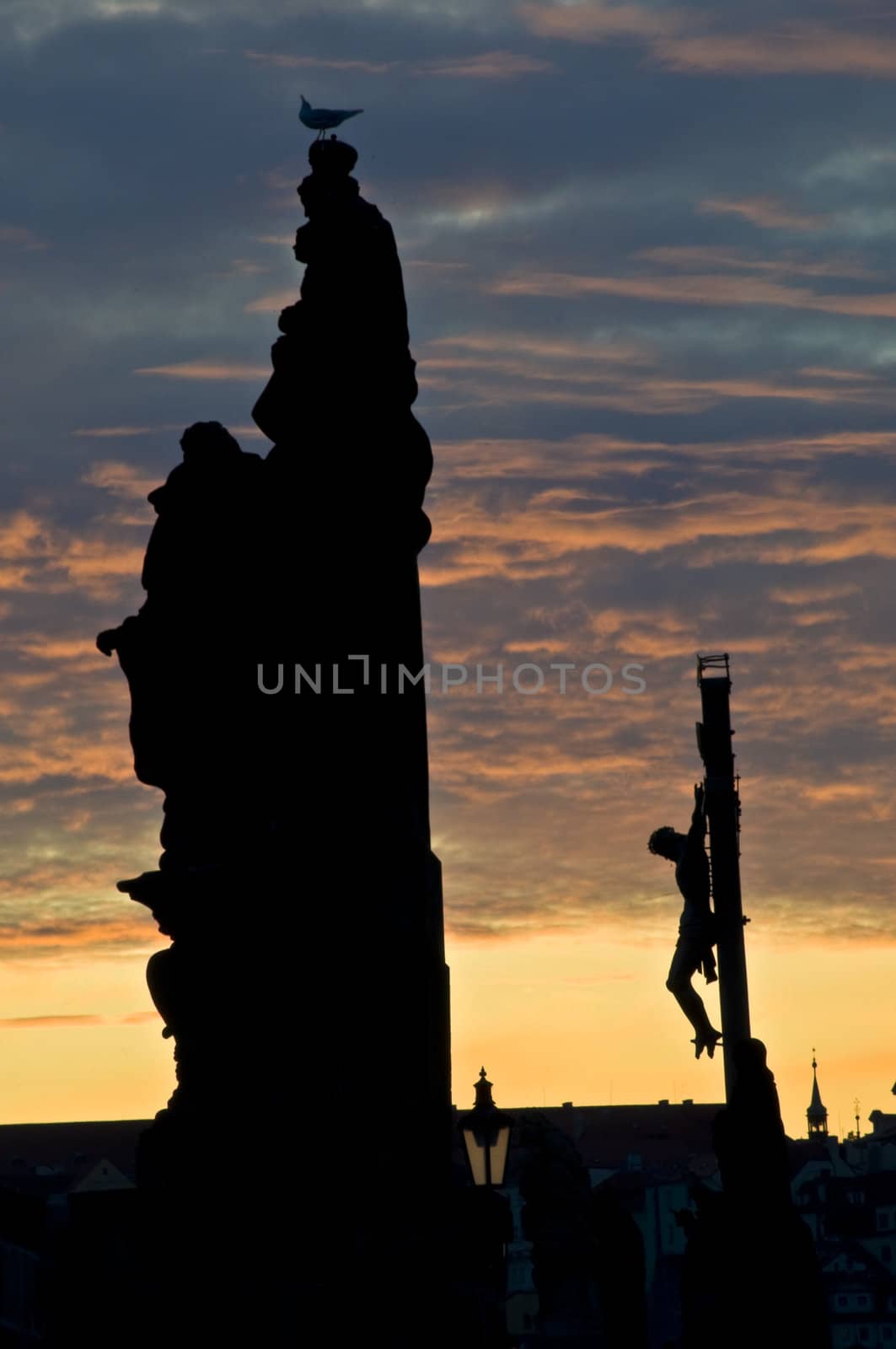 beautiful sunset at the Charles bridge in Prague