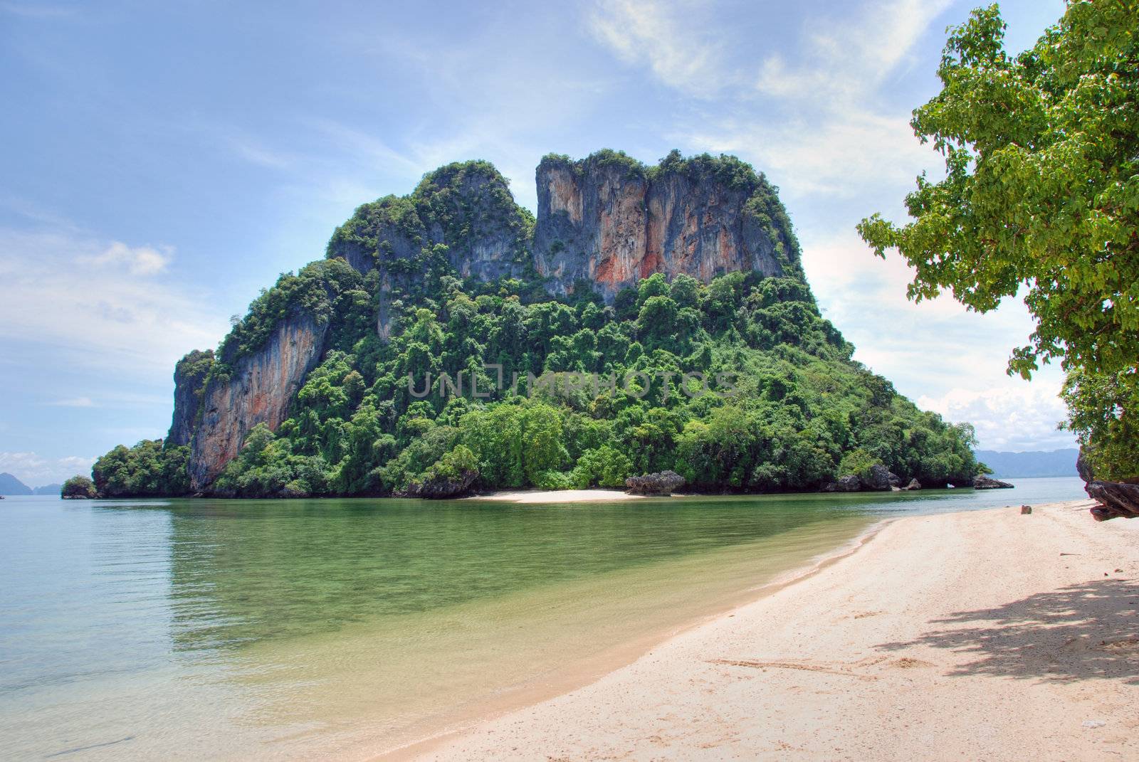 Detail of a Thailand Island with water and vegetation