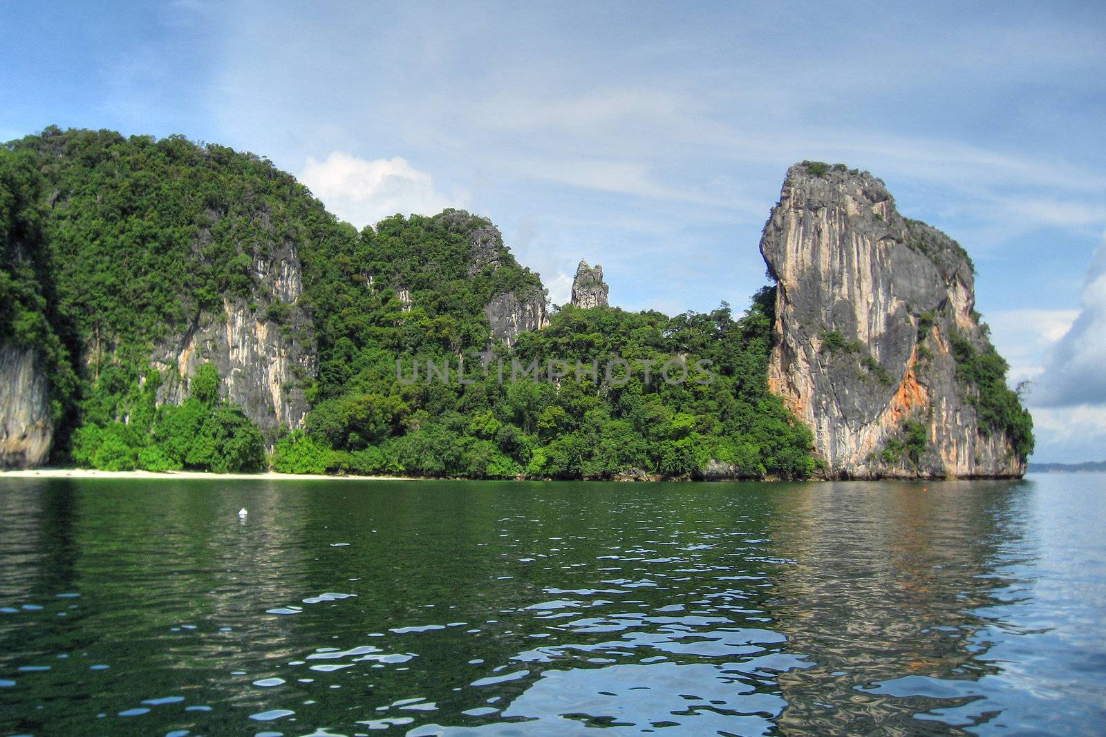 Detail of a Thailand Island with water and vegetation