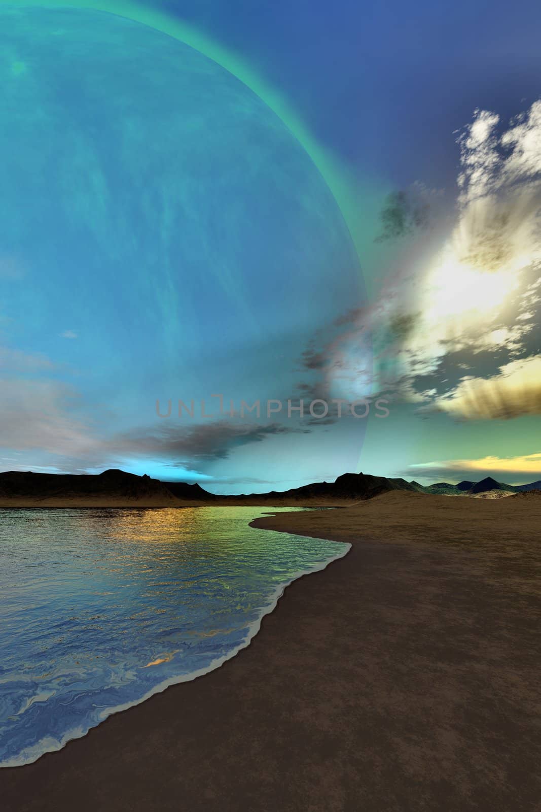 Beautiful skies shine down on this cosmic seascape.