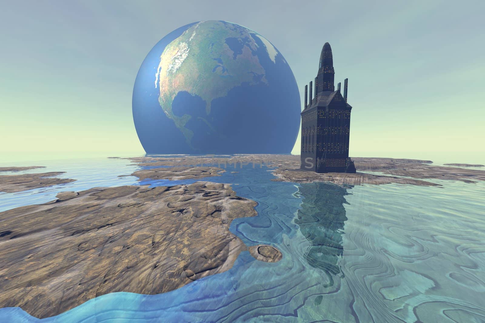 Terraforming the moon with water and buildings.
