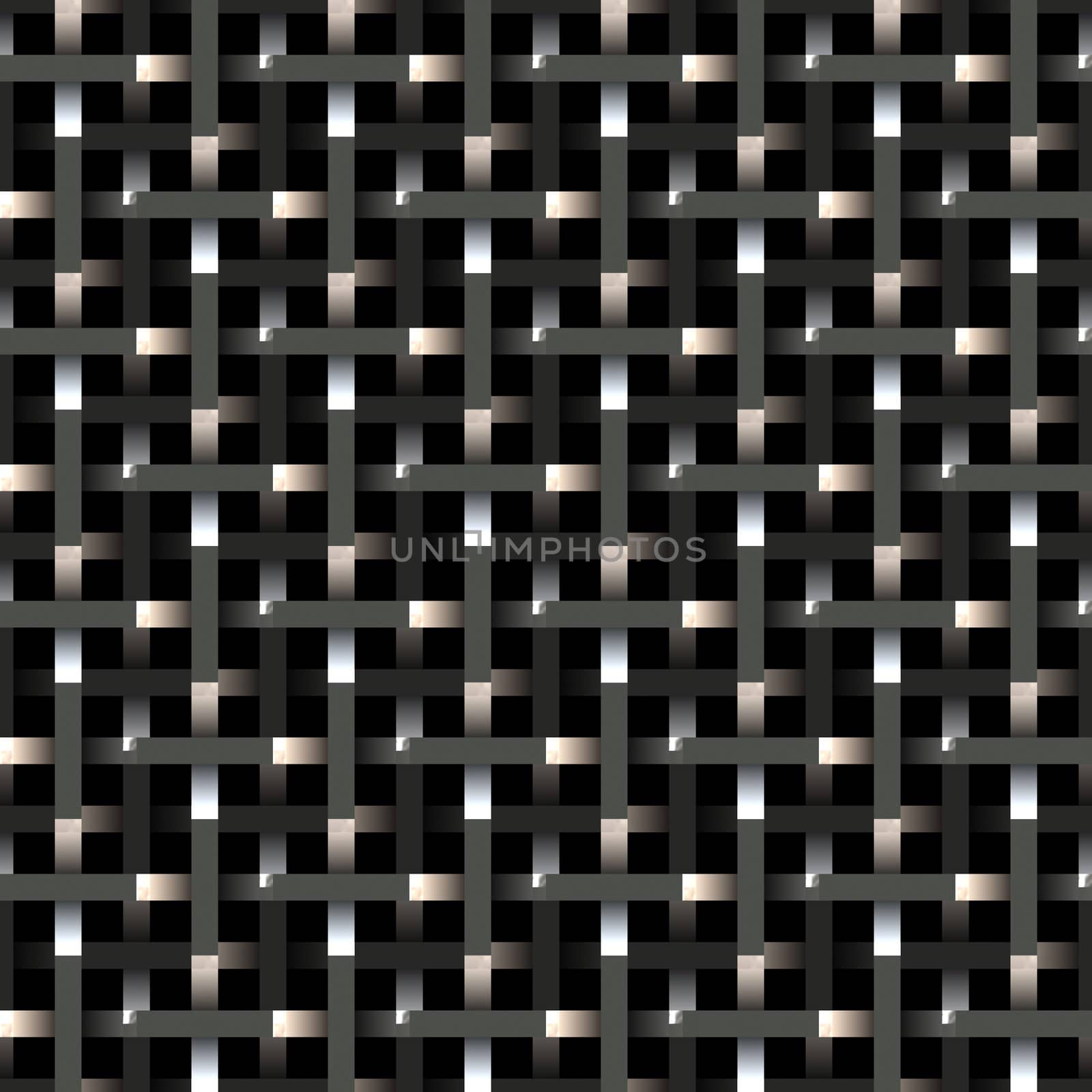 seamless 3d texture of woven metallic bars on black