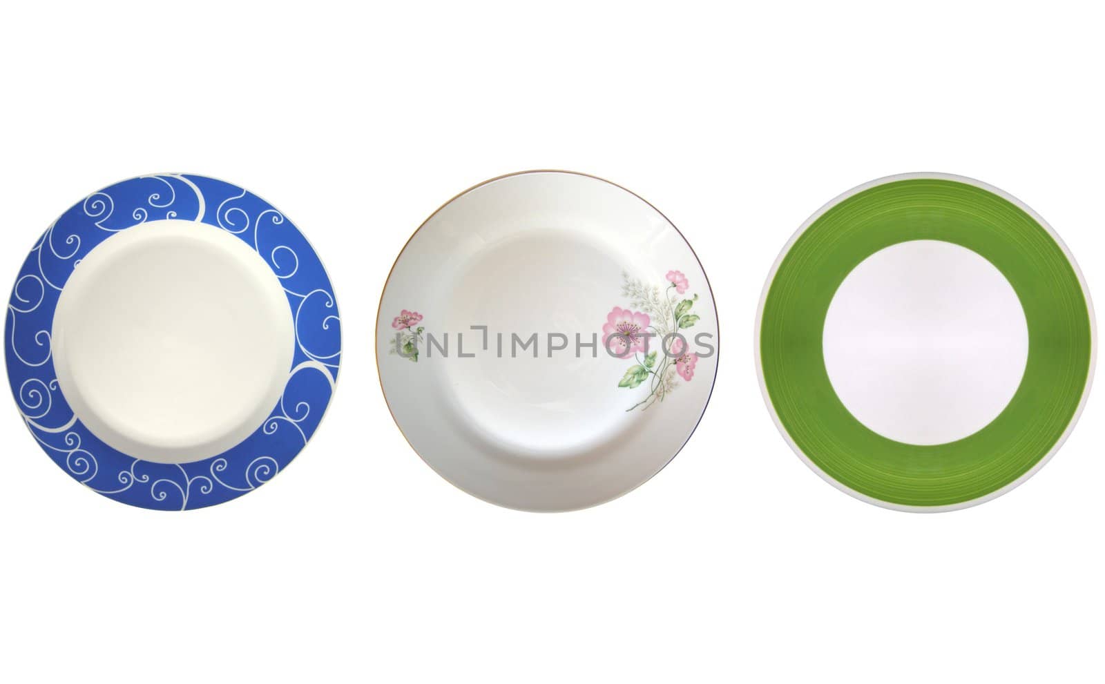 Coloured tableware dishes isolated over white