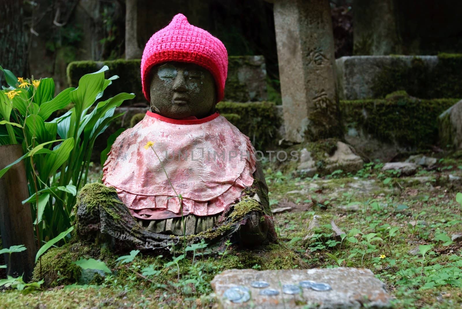 Tiny budda with a red hat at Mount Koya, Japan. by 300pixel
