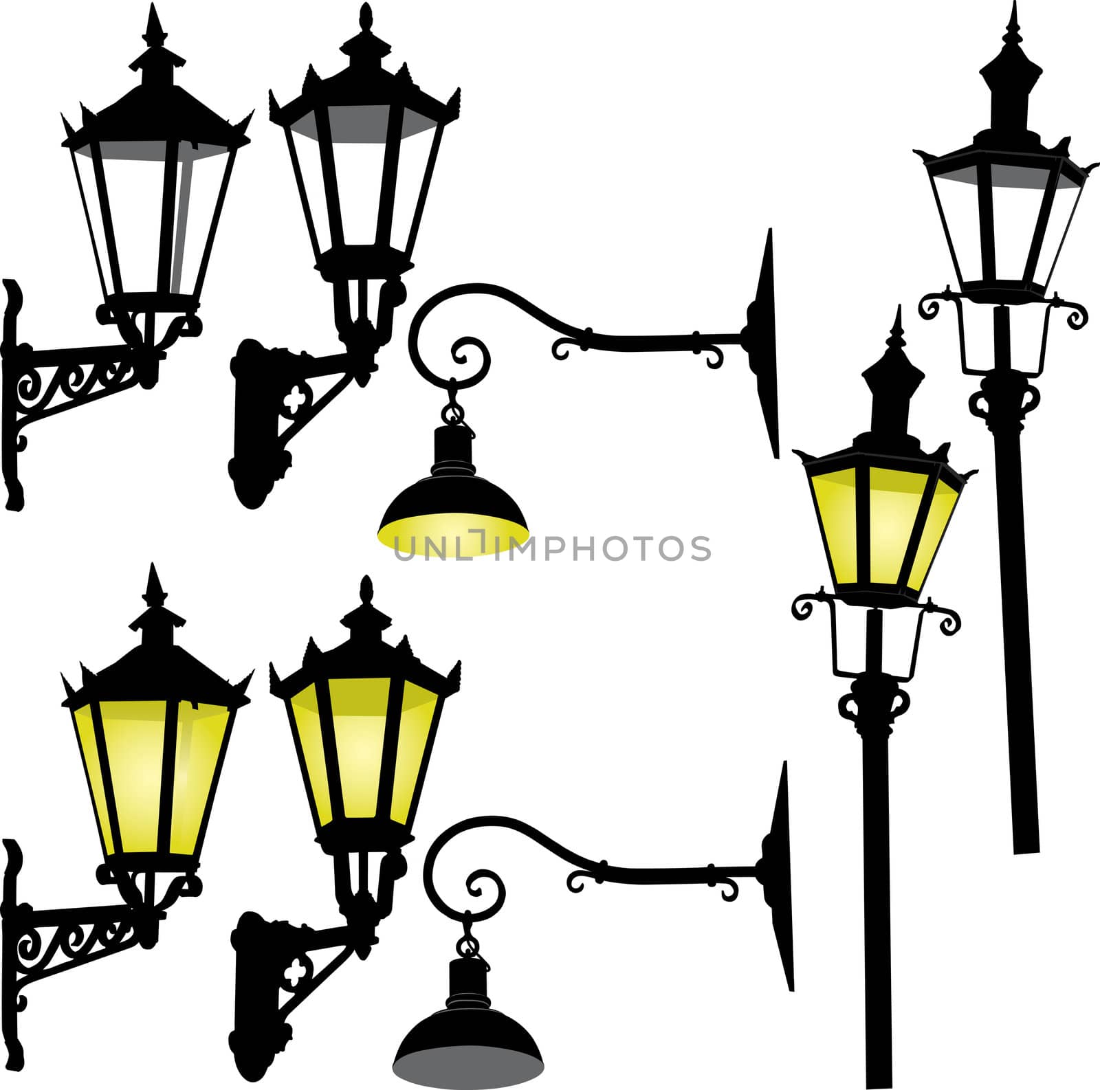 Retro street lamp and lattern vector illustration collection
