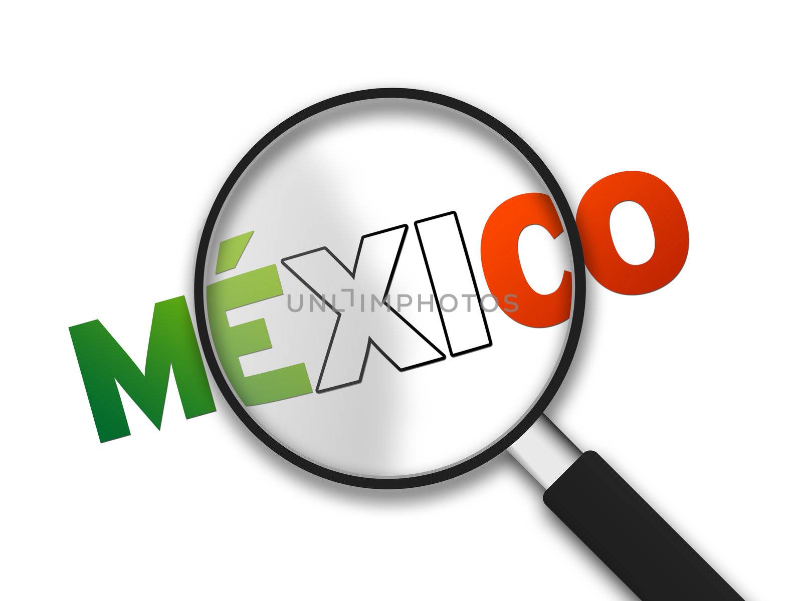 Magnifying Glass with the word mexico on white background