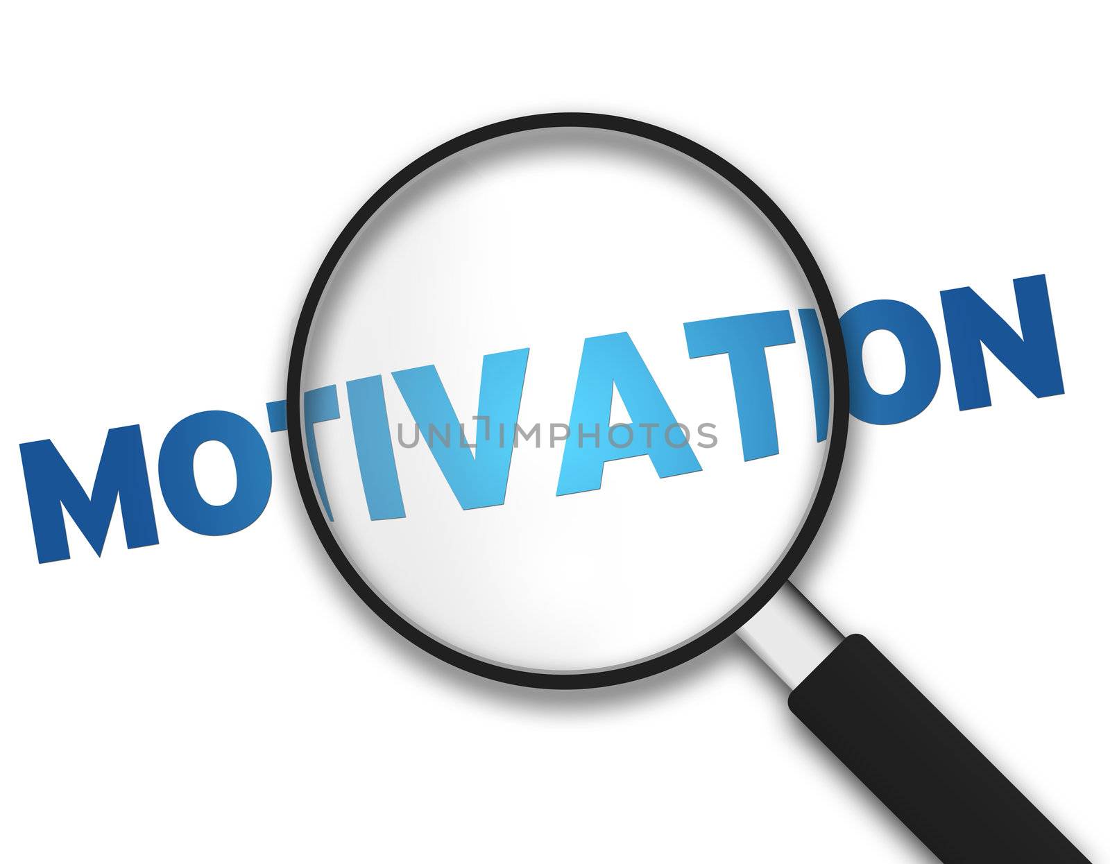 Magnifying Glass with the word motivation on white background.