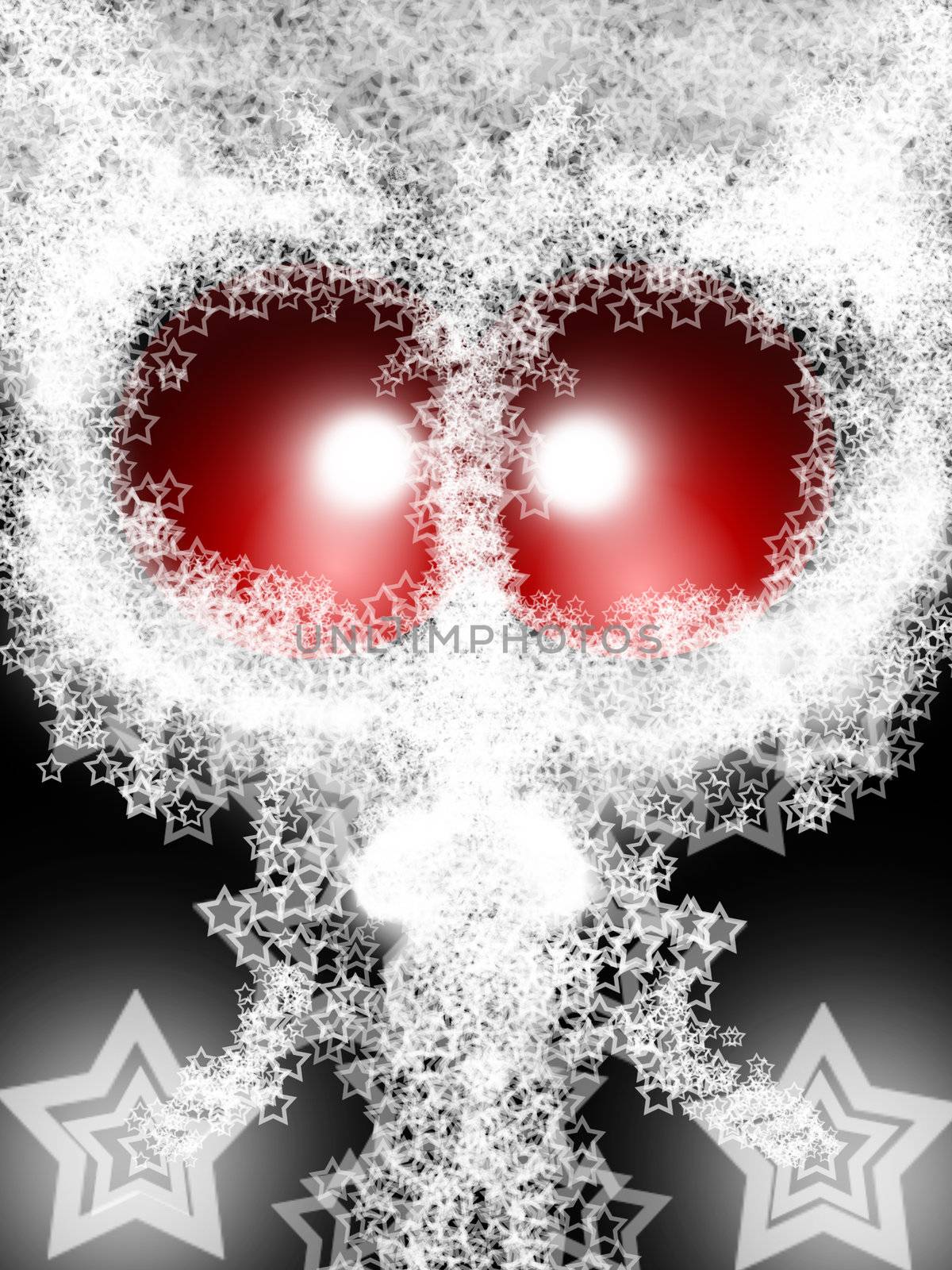 Christmas Santa Alien with White Lacy Starry Beard Original Decorative Illustration