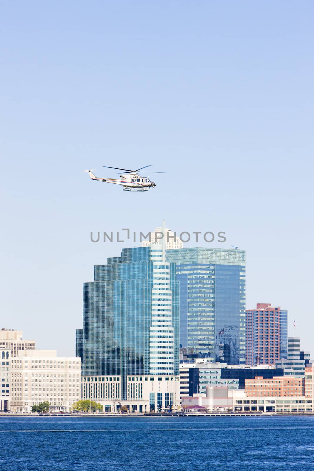 helicopter above Manhattan, New York City, USA