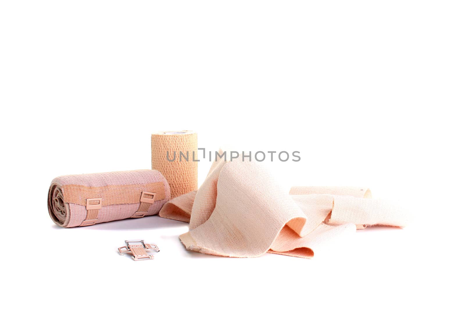 Set of elastic bandage for fixing of stretchings and dislocations.