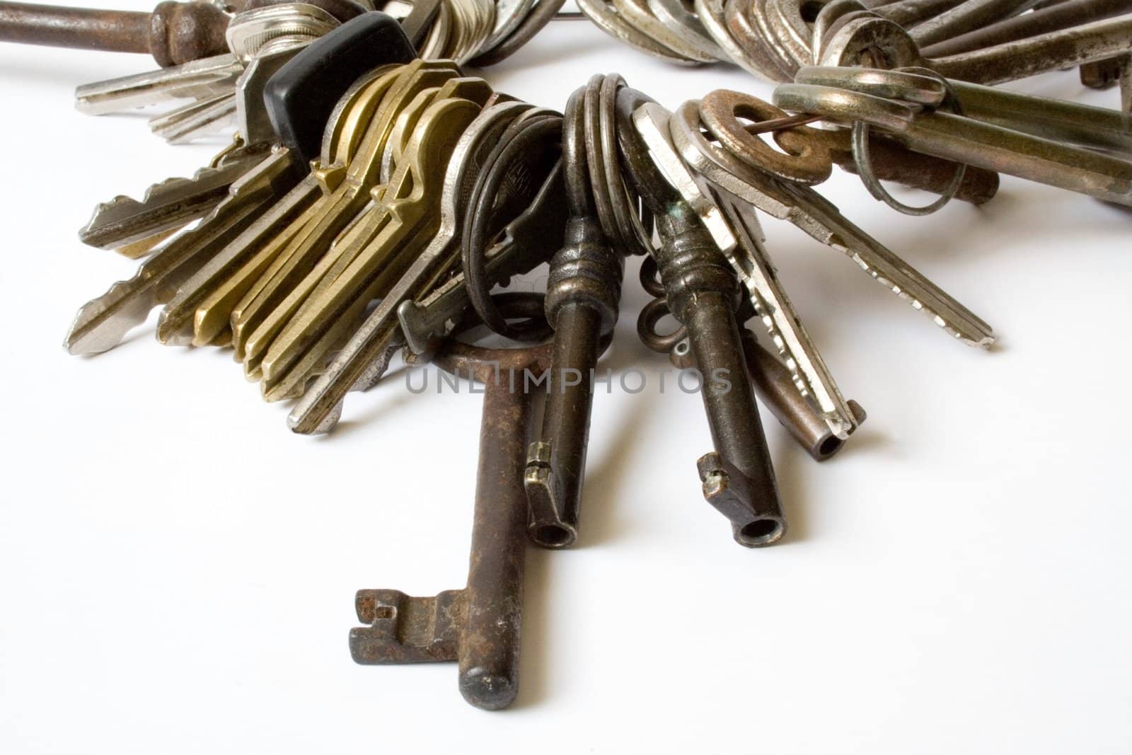 bunch of keys on the ring - white background