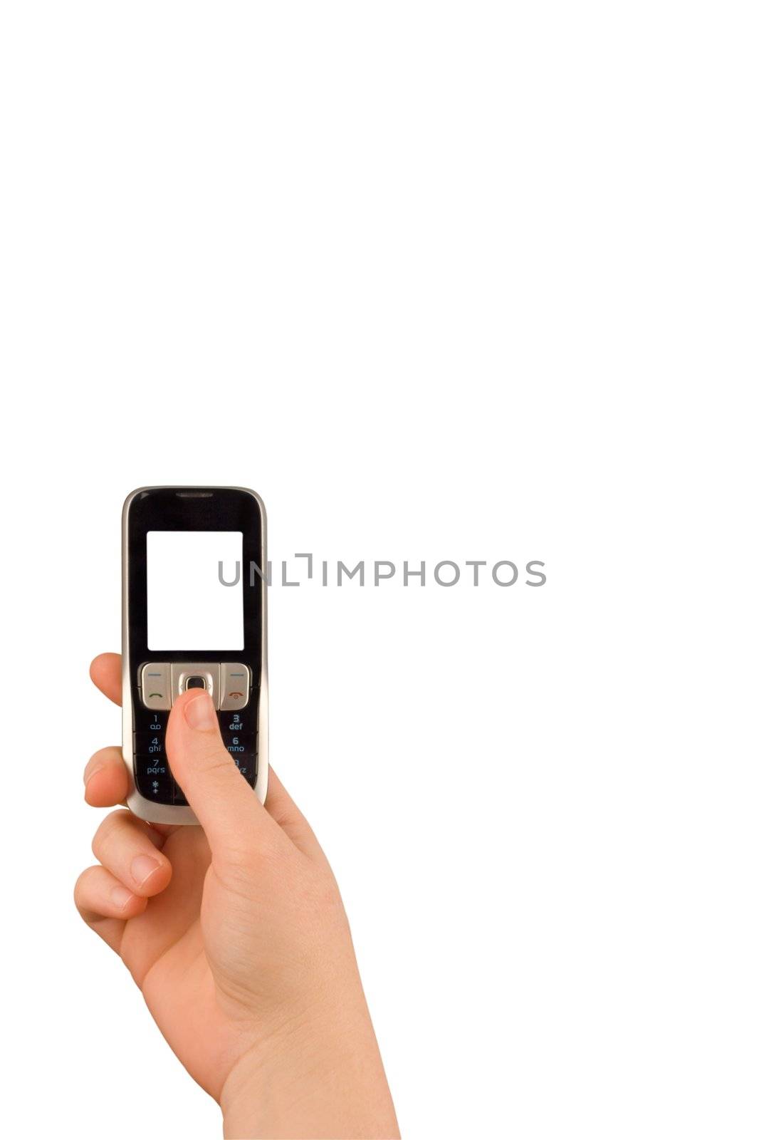 a technology cellular phone holding in a human hand