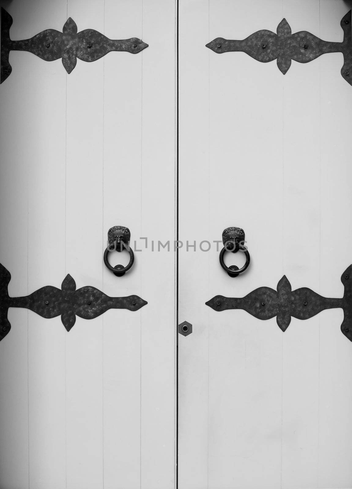 Authentic medieval lock and fittings on a door in Mdina on the island of Malta