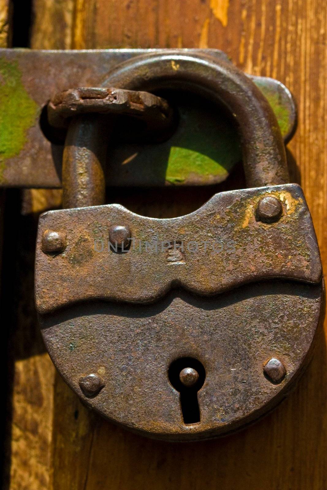 macro picture of door lock, closed door