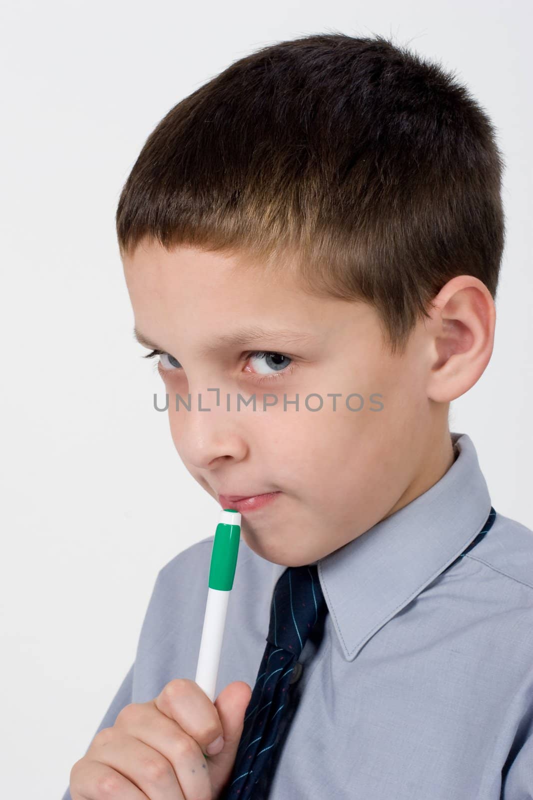 portrait of schoolboy with pen, boy  brood