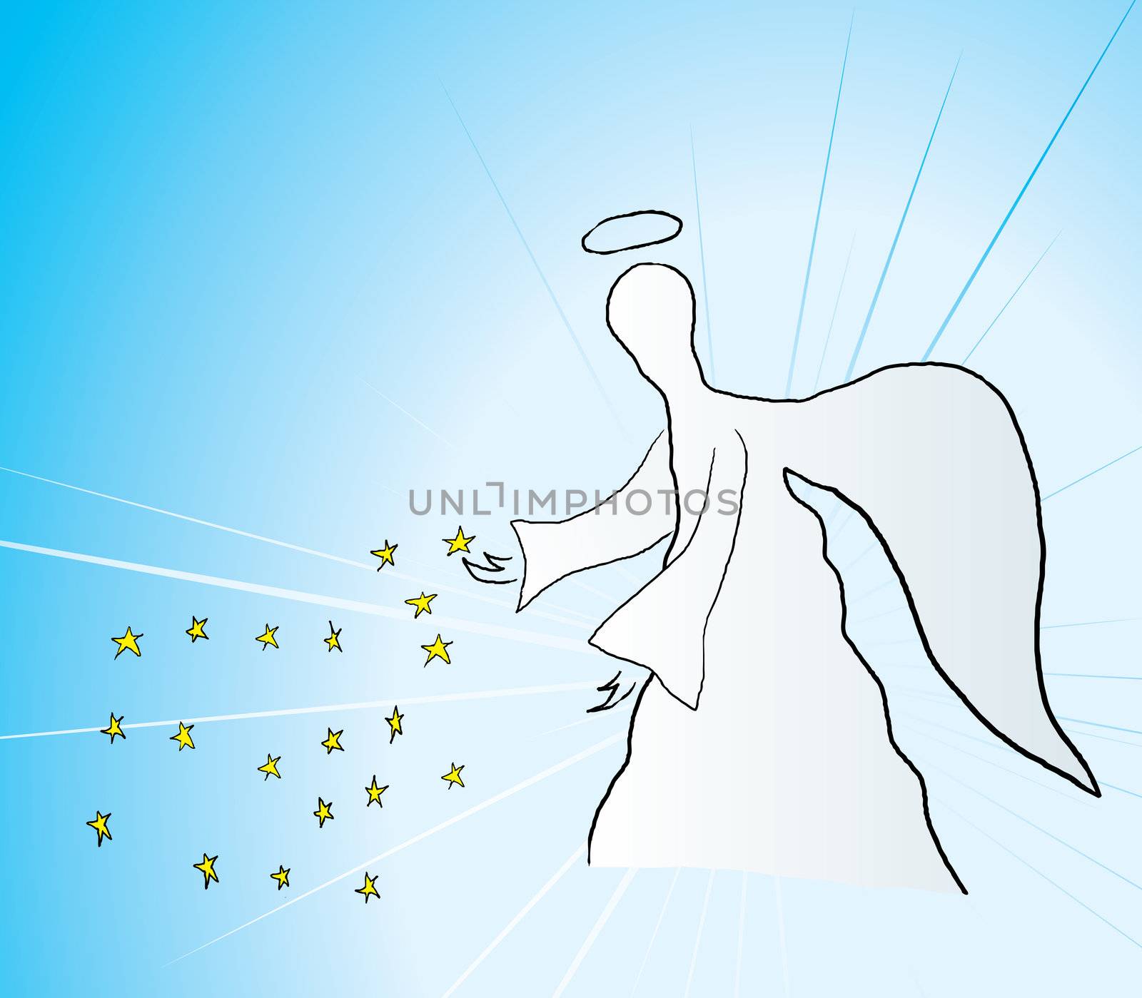 Illustration of blessing angel with stars