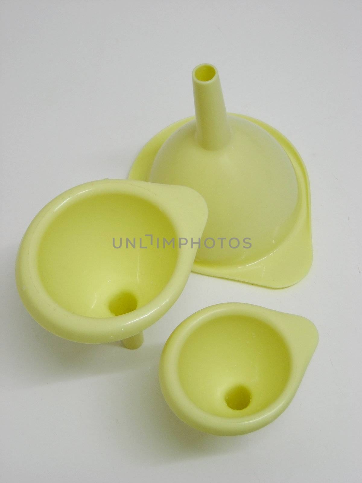 Top view of three funnels of different sizes.