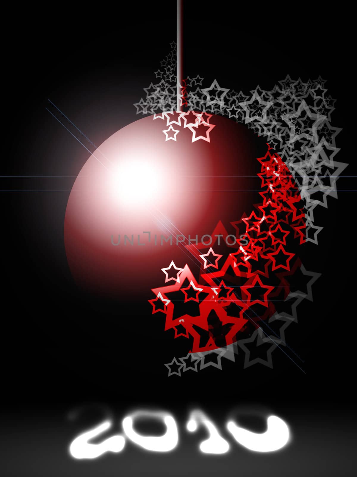 Red Festive Bright Christmas Ball with Lacy Stars over Black Night Background