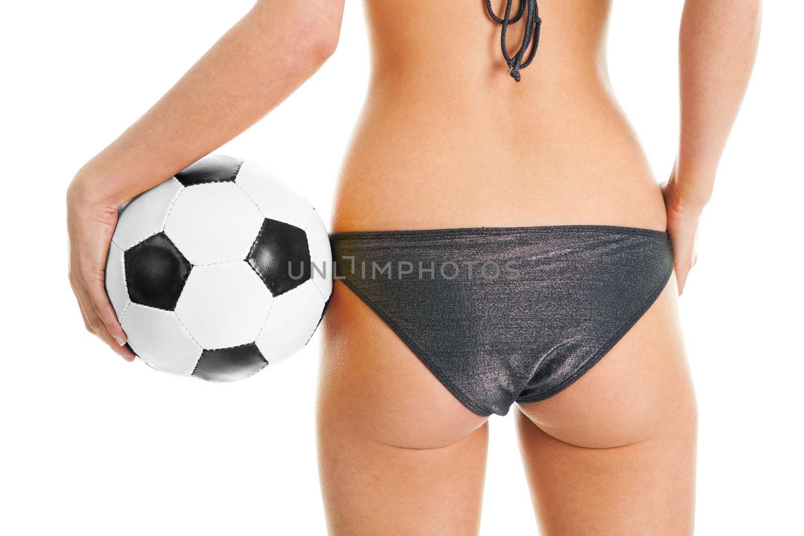 Beautilful woman in bikini posing with soccer ball by AndreyPopov