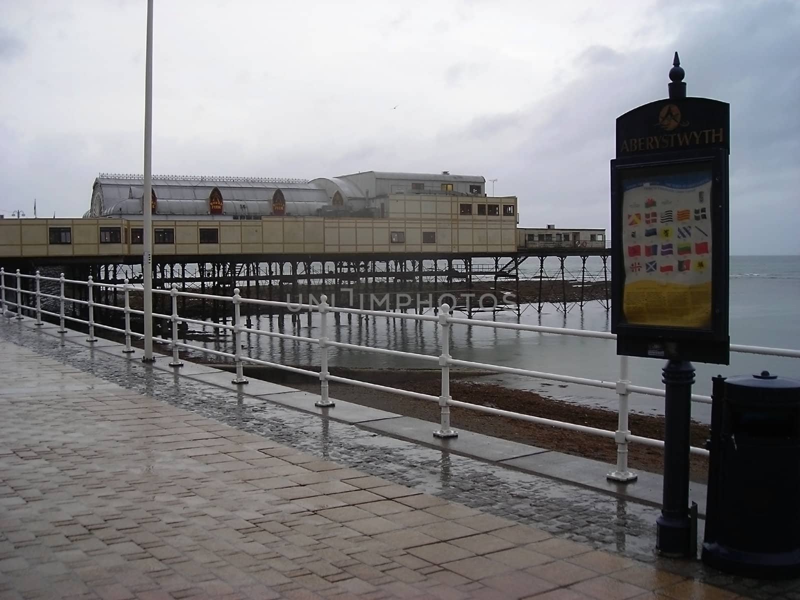 The Royal Pier of Aberystwyth on a very rainy day.