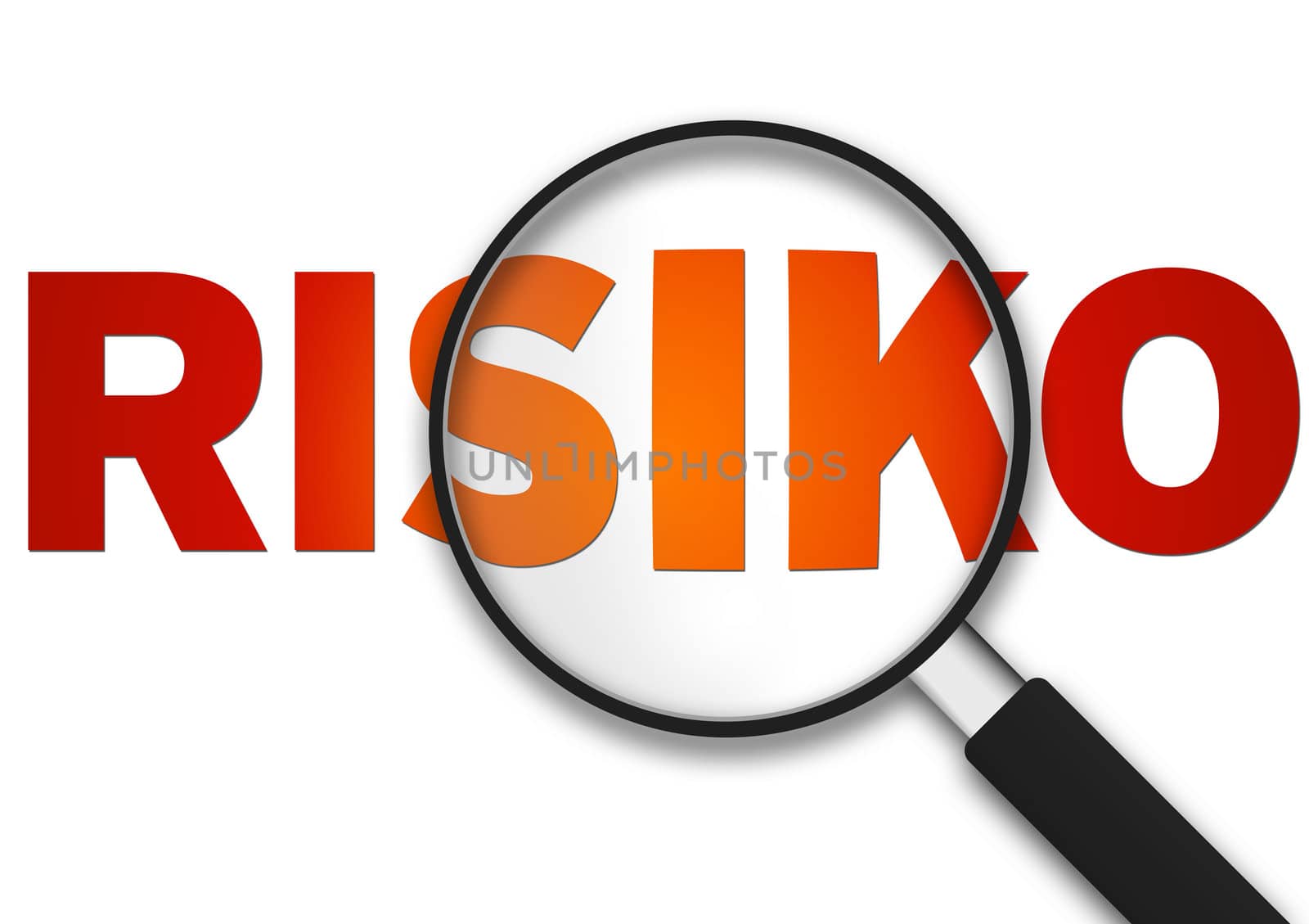 Magnifying Glass with the word Risk on white background.