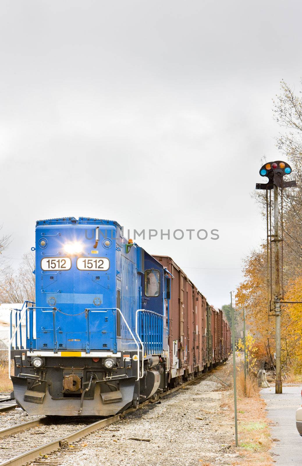 train with motor locomotive, South Paris, Maine, USA by phbcz
