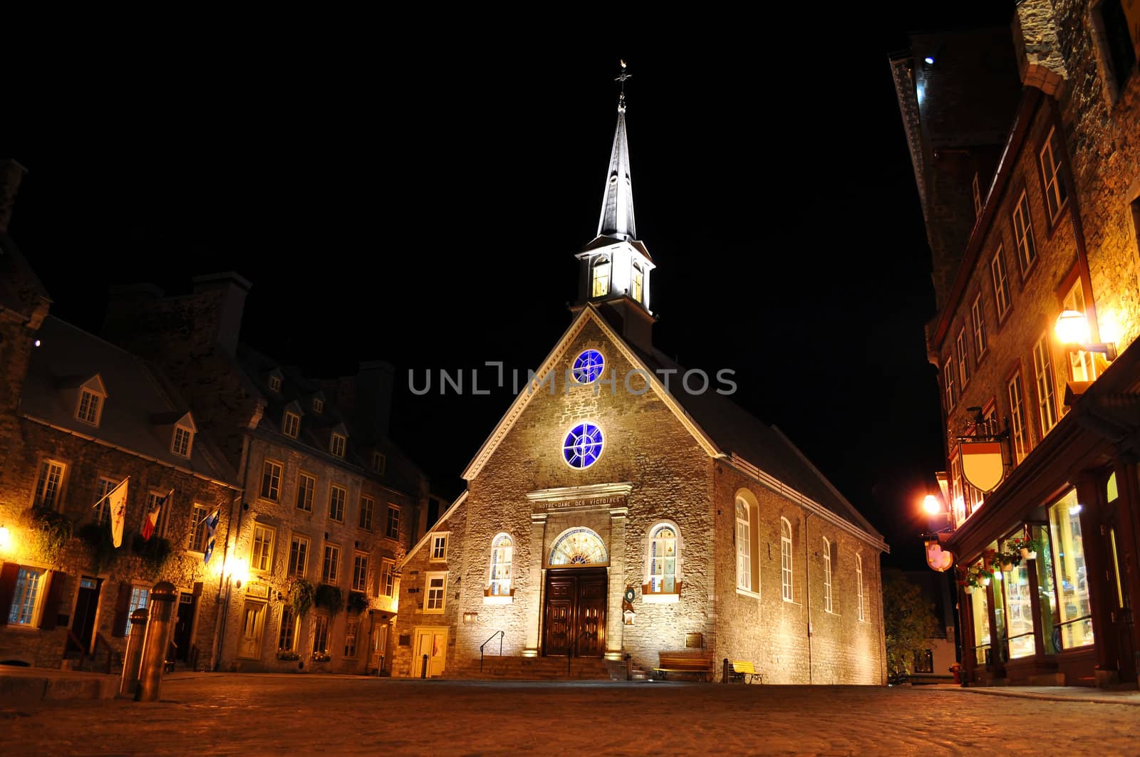 View of the old Quebec City at night.