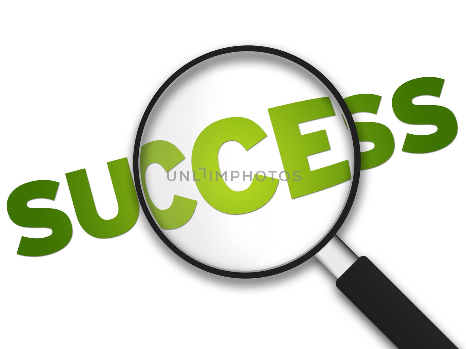 Magnifying Glass with the word Success on white background.