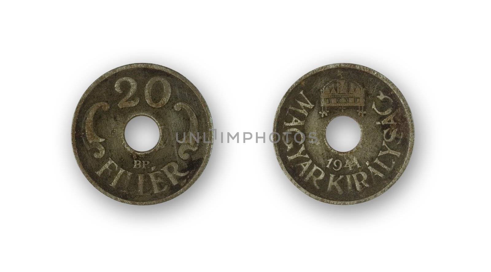 isolated two sides of hungarian twenty filler from 1941 - circular money