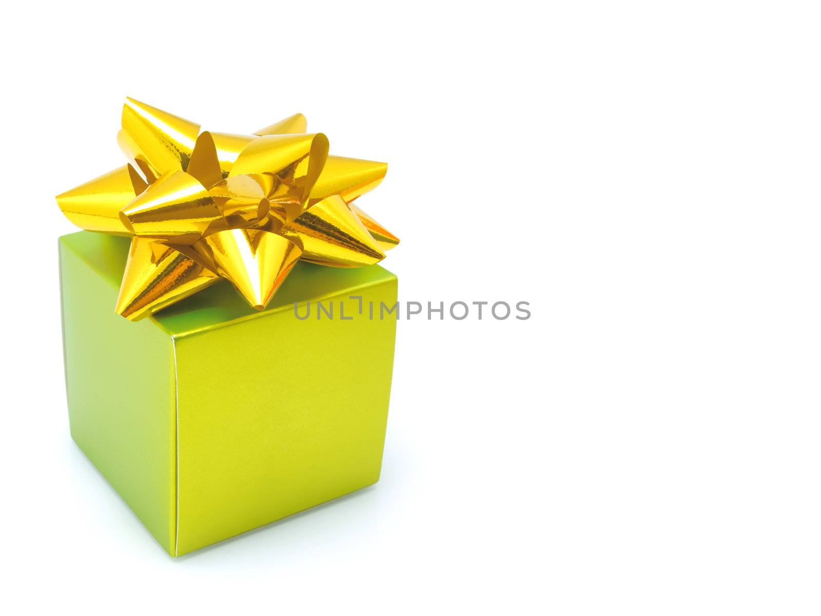 green gift box isolated on white background by motorolka