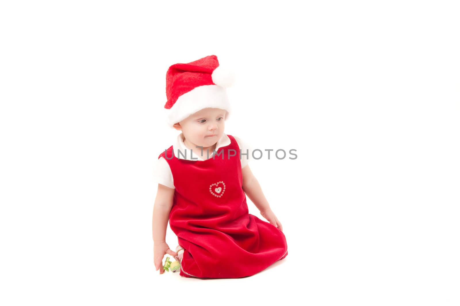 Little christmas baby girl isolated on white