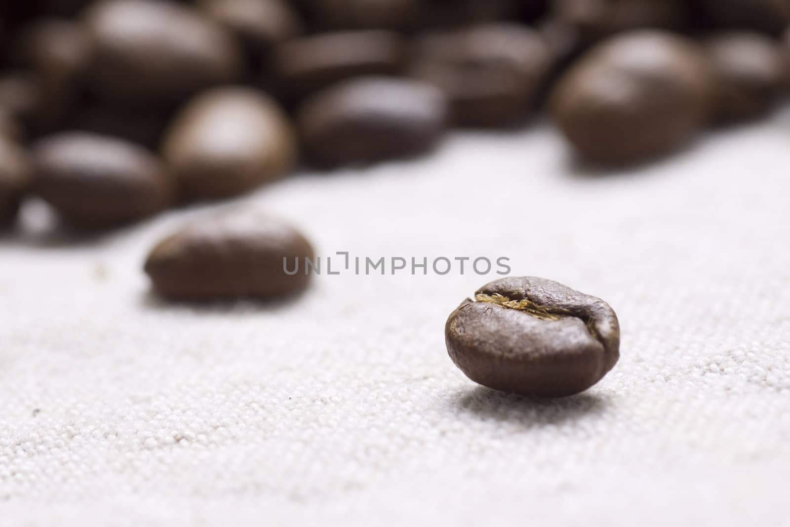 Roasted coffee beans on jute sacking