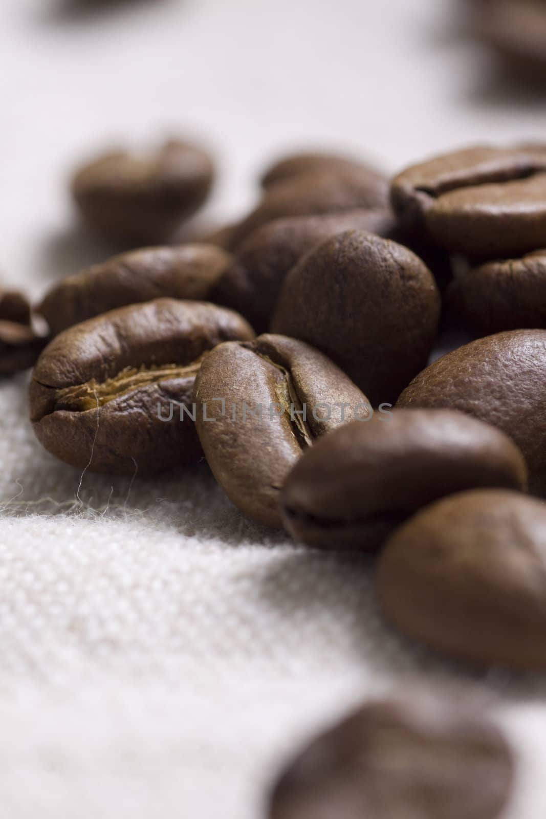 Roasted coffee beans on jute sacking