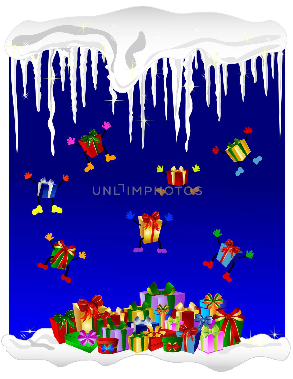 jumping christmas presents - cold winter