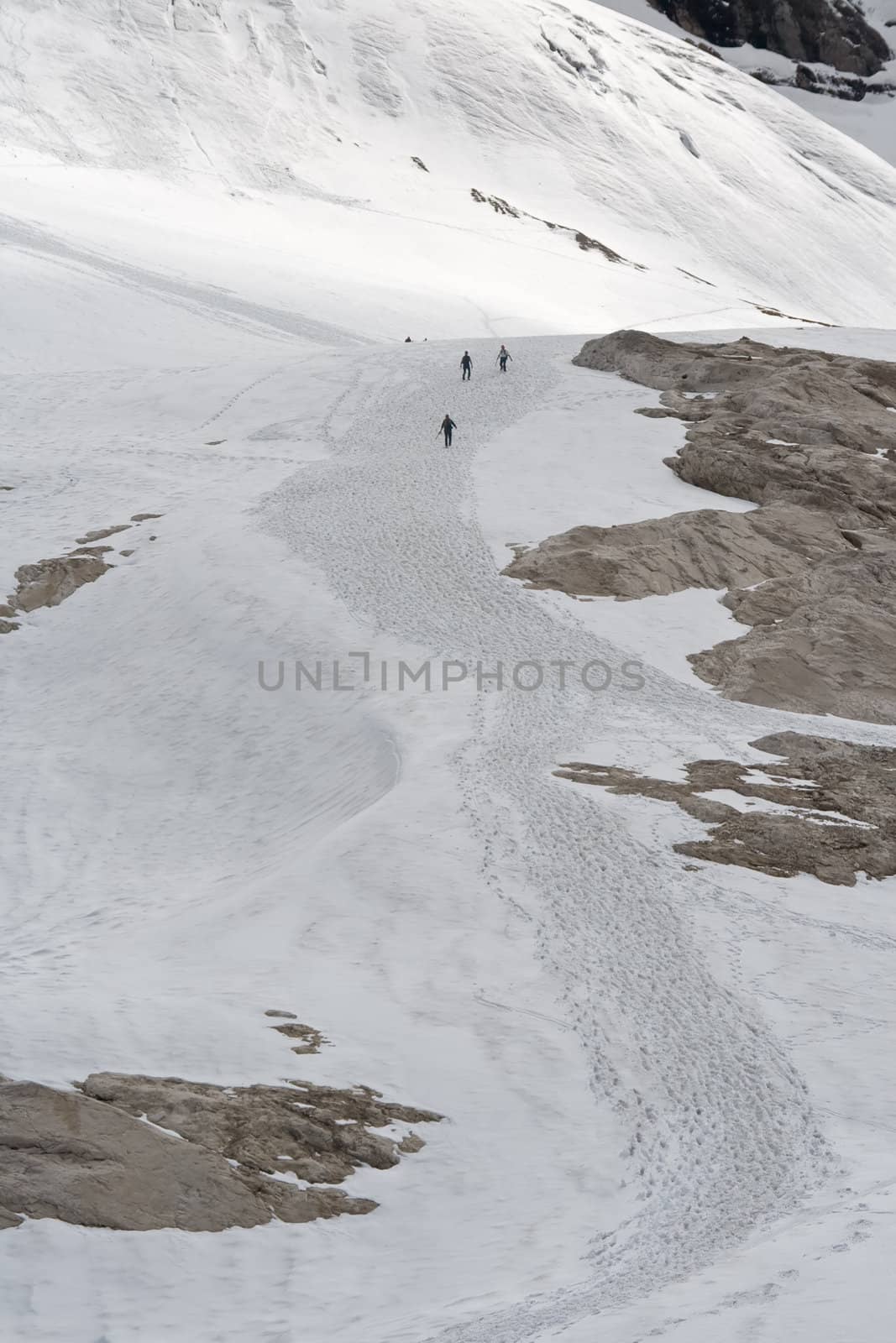 Descending the summit of Marmolada glacier, Trentino, Italy