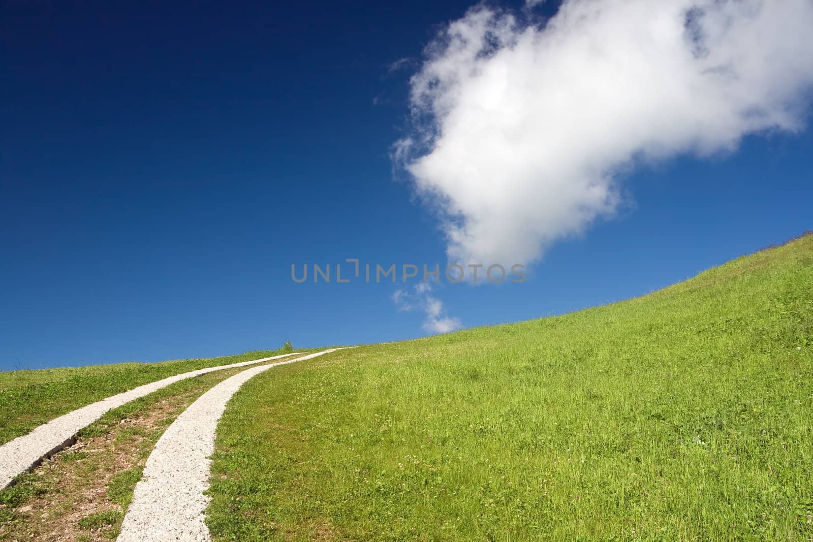 beautiful dirt road and meadow. Photo taken with polarized filter