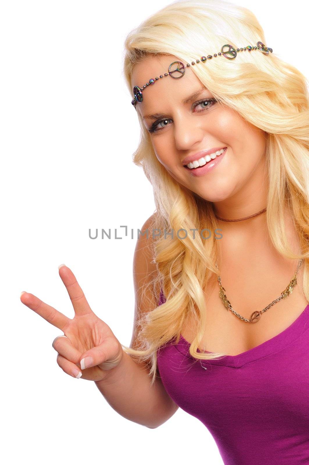 a very attractive blonde woman on a white background