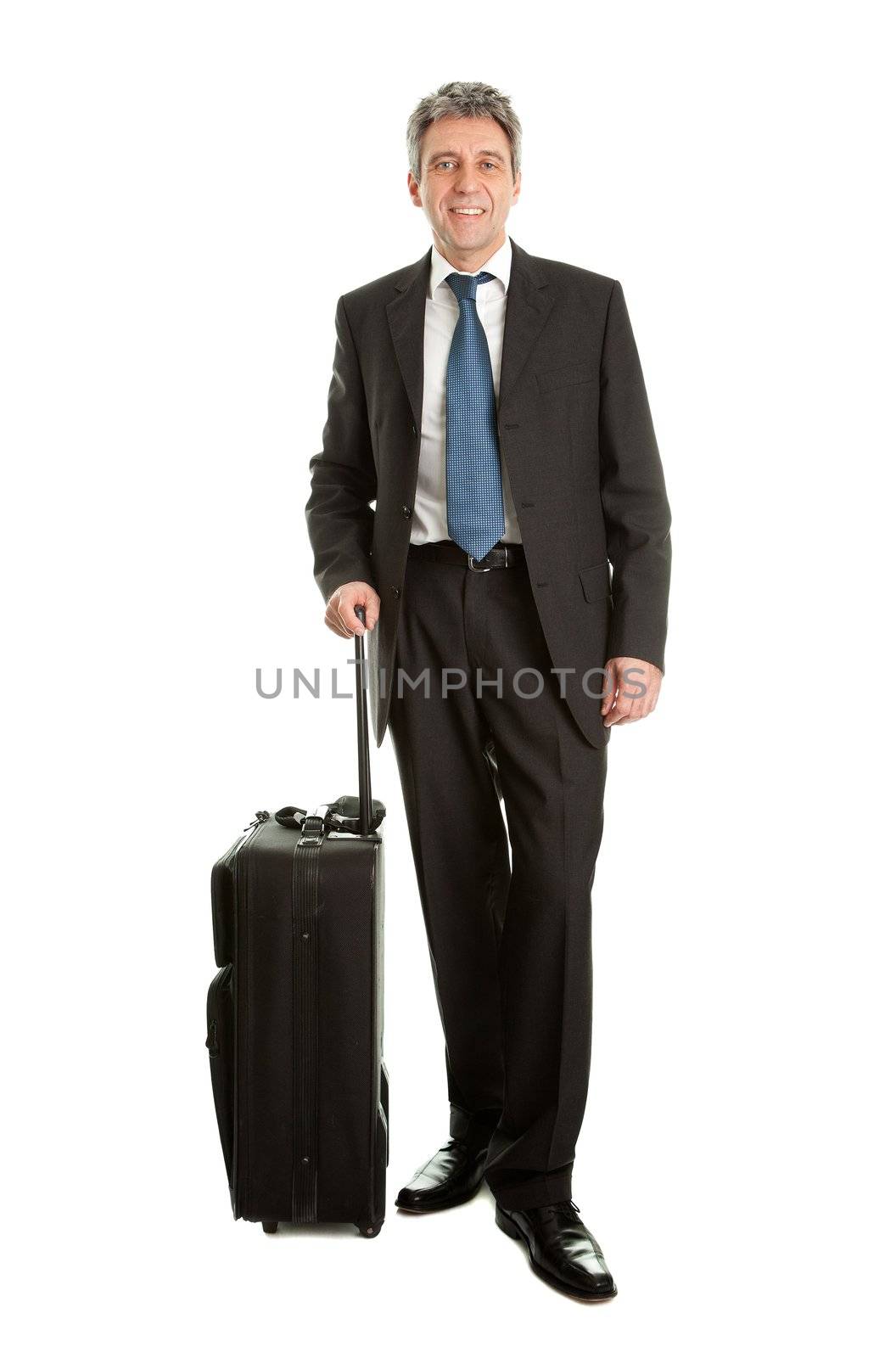 Senior businessmen with travel bag. Isoalted on white