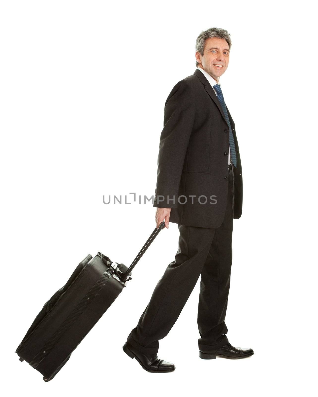 Senior businessmen with travel bag. Isoalted on white