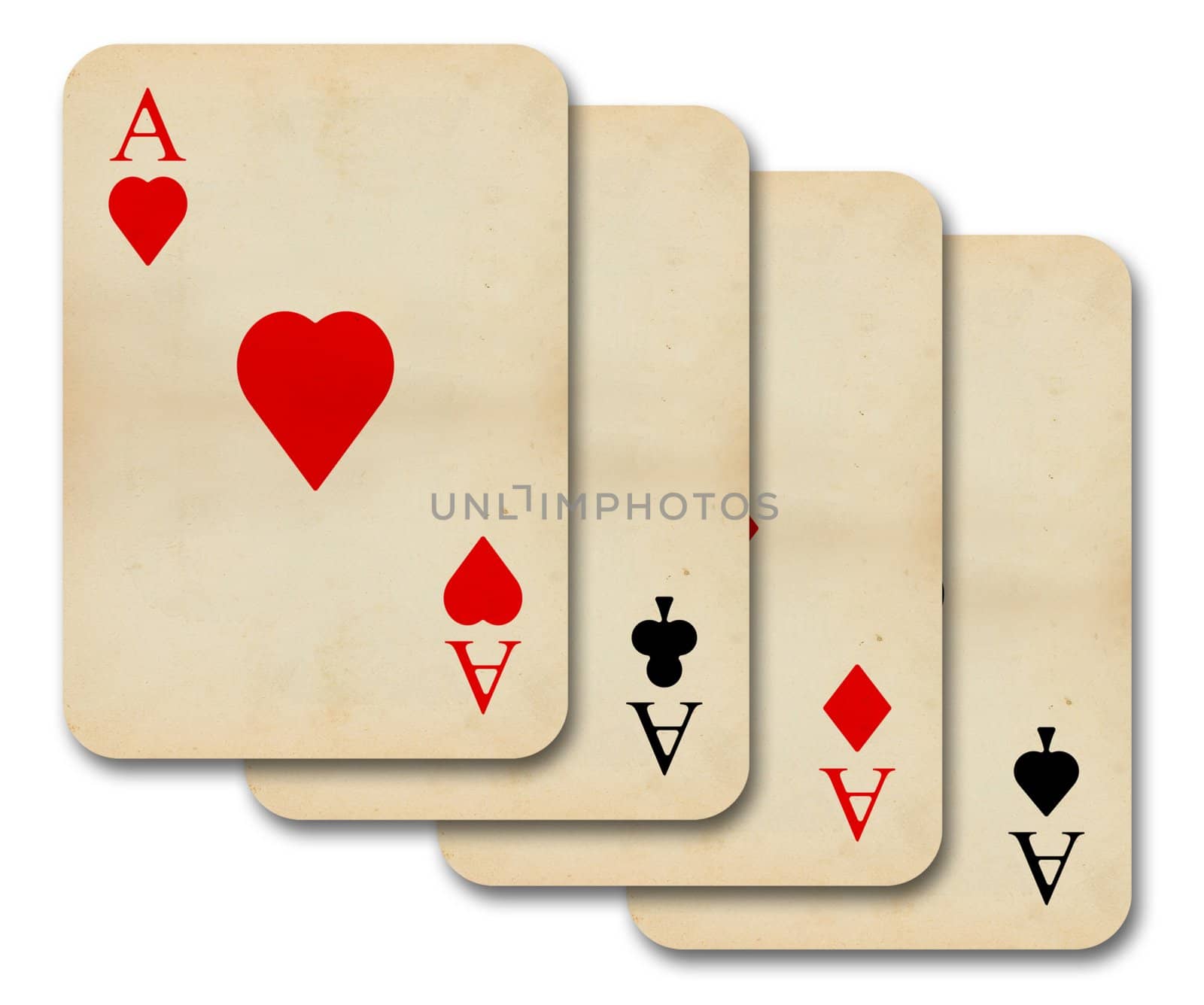 isolated old vintage aces playing cards